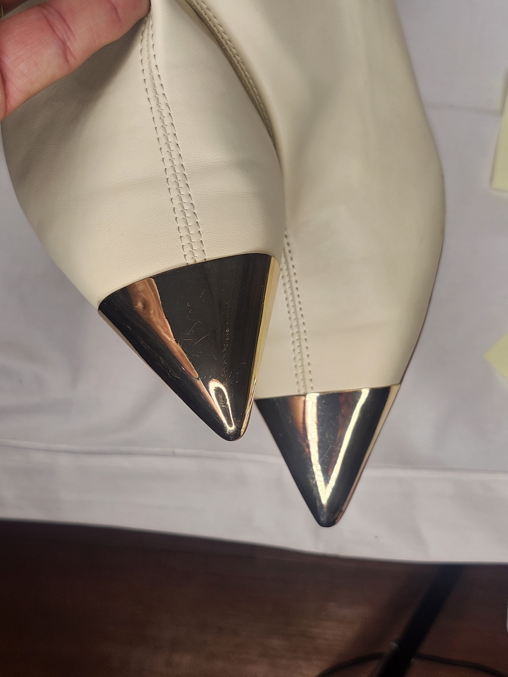 Katy Perry Collections Cream Pointed Toe Boots with Metallic Over The Knee - Picture 5 of 7